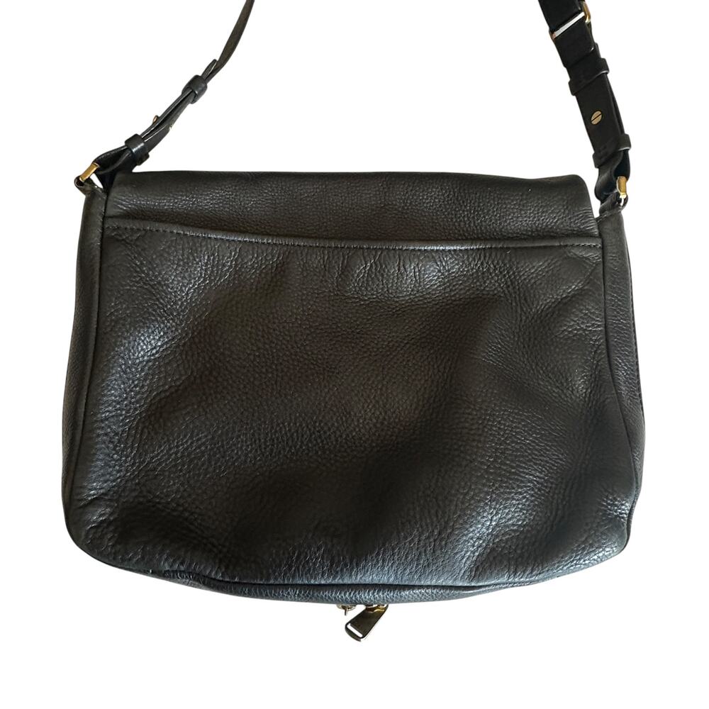 Fossil Black Leather Foldover Zip Around Bag Pebbled Flap Purse Boho Slouchy - Picture 2 of 13